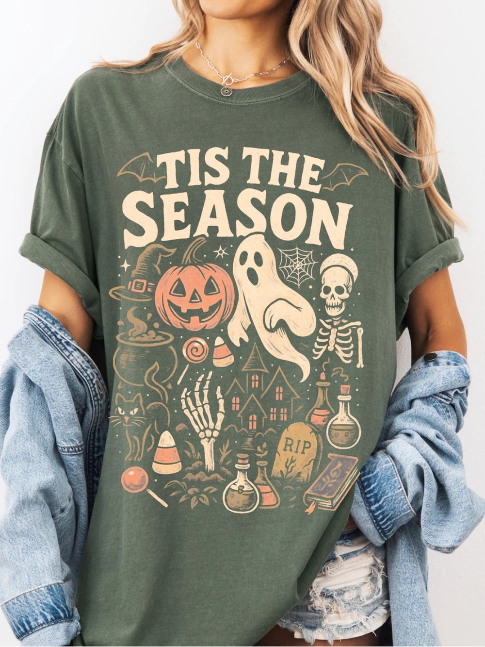 Comfort Colors Tis The Season Moss Halloween Graphic Tee